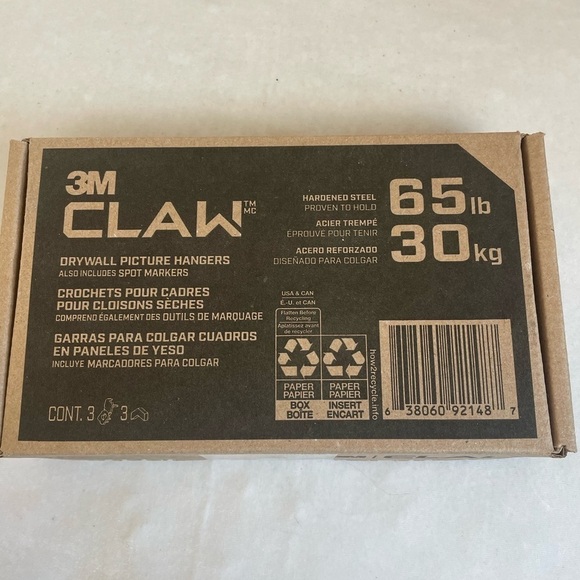 3M claw 65lb dry wall picture hangers NIB never opened - Picture 1 of 2